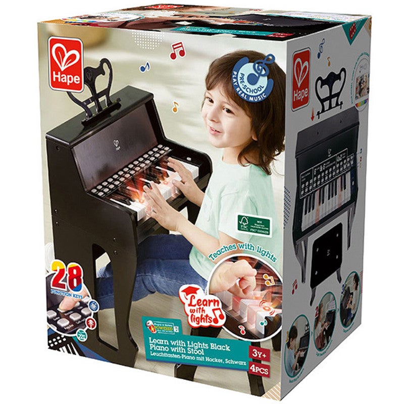 Hape Learn With Lights Piano And Stool (Black)